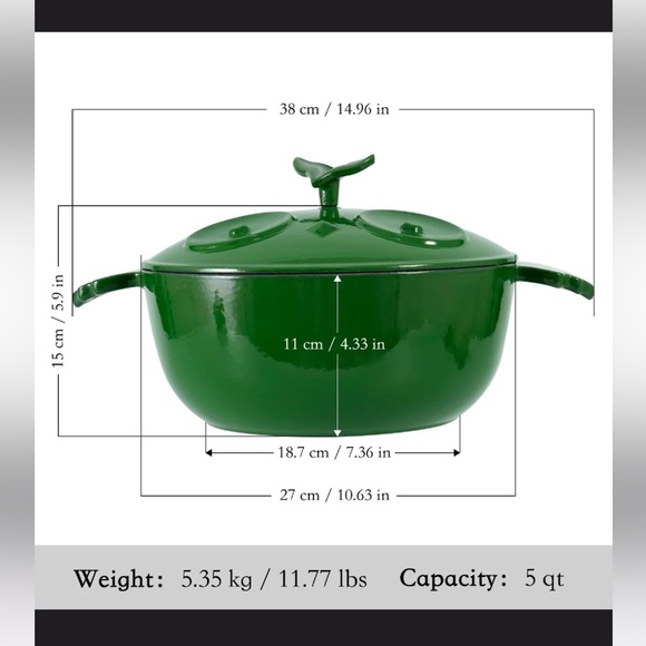 Owl Lovers!!!Beautiful Green Owl Cast Iron 5 qt Dutch Oven - Picture 3 of 5